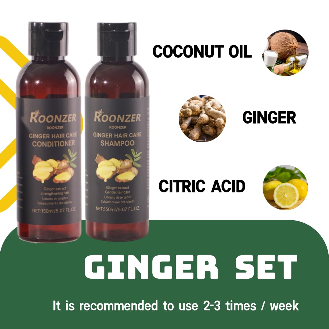 ROONZER Ginger Shampoo & Conditioner Set | Deep Cleanser + Intense Hydration | Strengthening & Frizz-Free Formula for All Hair Types 150ml 2pcs Beauty & Personal Care ROONZER