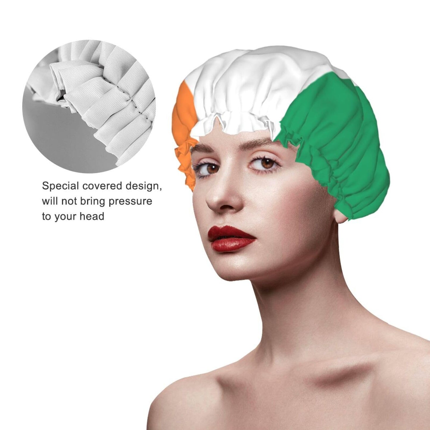 Ireland Flag Prints Shower Cap Double Layer Lined Waterproof Bathing Shower Hat Beauty and Personal Care Hayyett