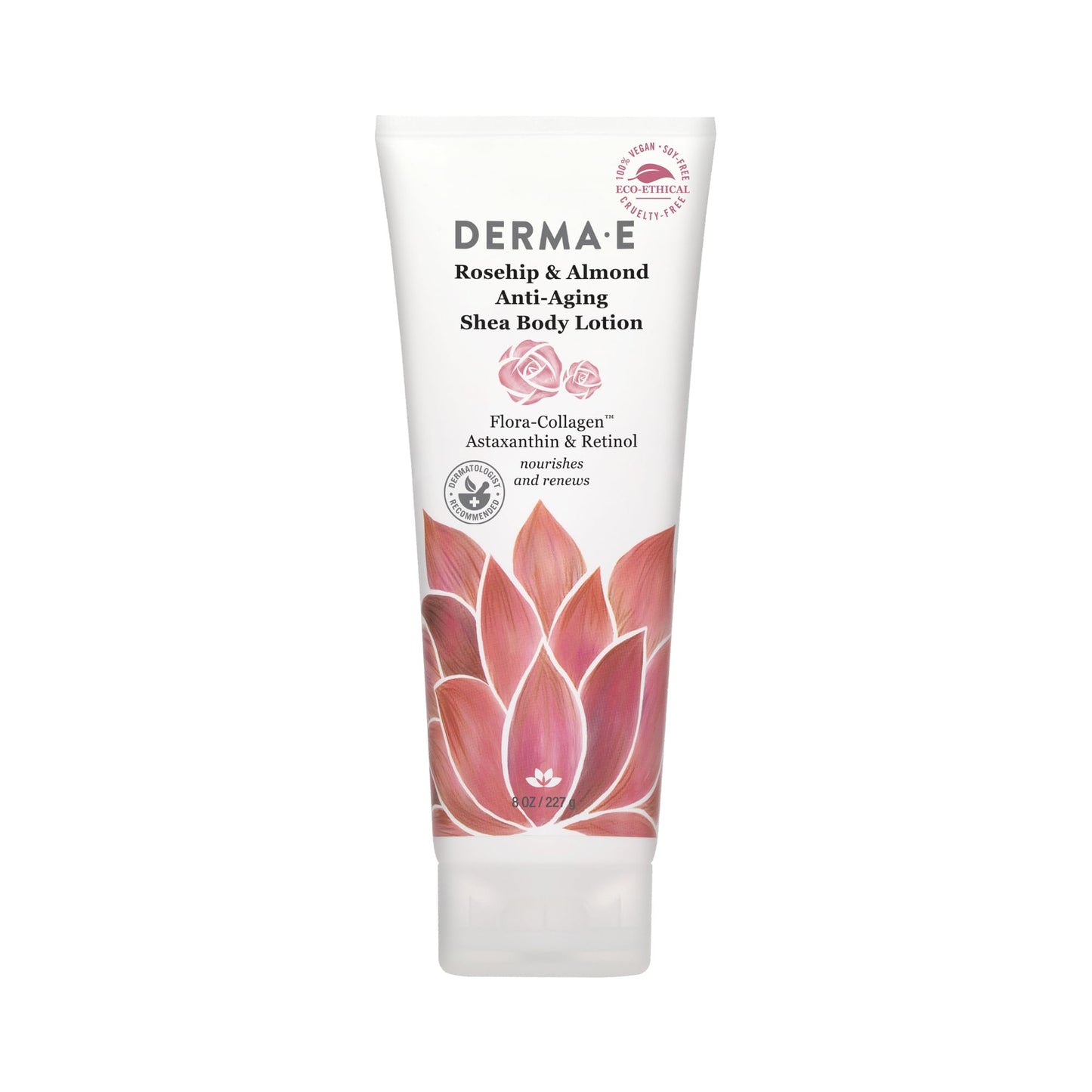 Derma E Rosehip and Almond Anti-Aging Shea Body Lotion - Vegan Flora-Collagen, Retinol and Vitamin E Moisturizer for Dry Skin - Gently Scented Cruelty Beauty & Personal Care Derma E