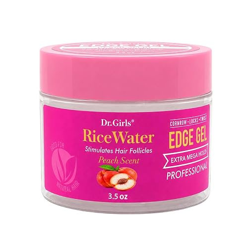 Dr. Girls Rice Water Edge Gel - Extra Mega Hold for Cornrows, Locs & Twists with Biotin, Castor Oil 3.5oz (Peach) Beauty & Personal Care Dr.Girls