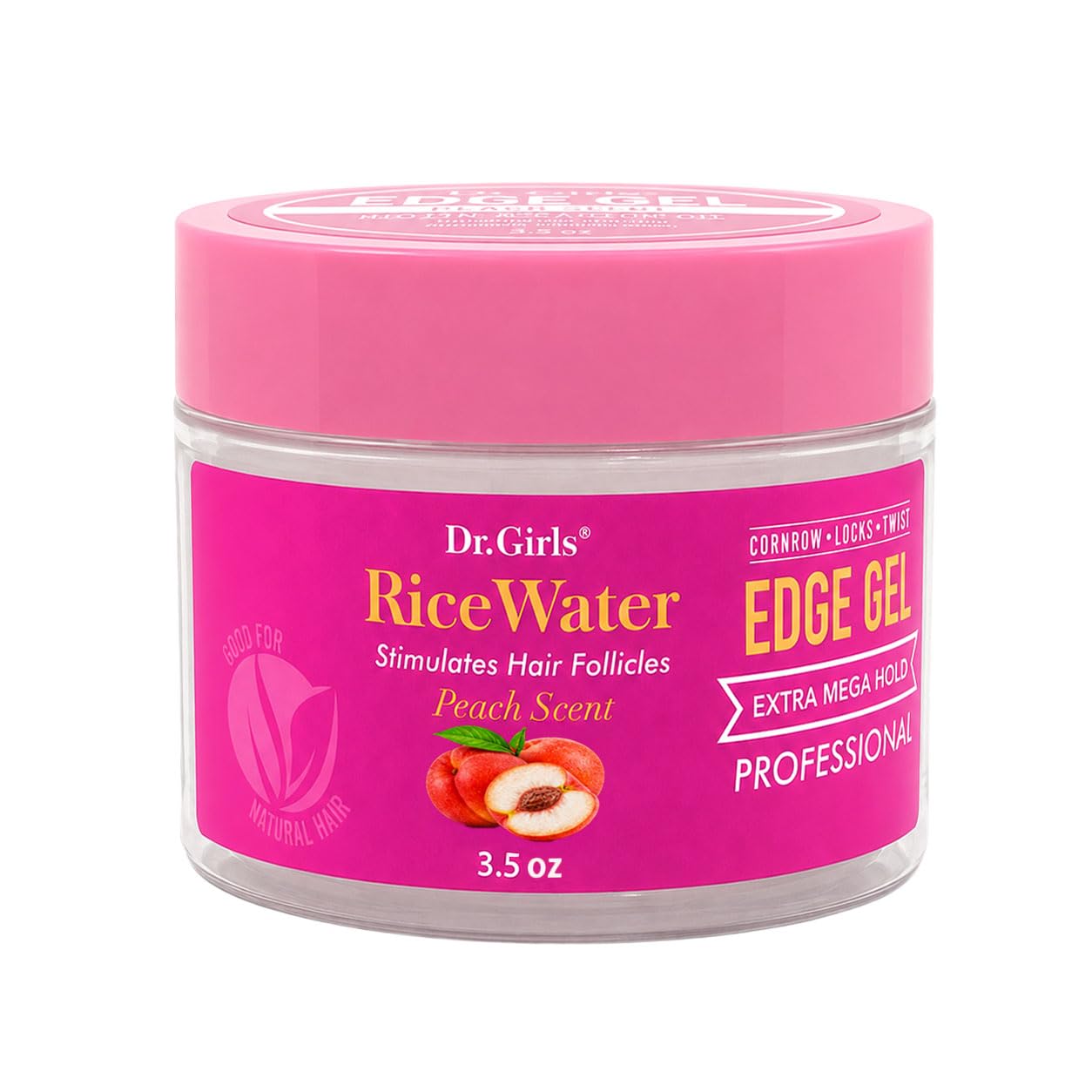 Dr. Girls Rice Water Edge Gel - Extra Mega Hold for Cornrows, Locs & Twists with Biotin, Castor Oil 3.5oz (Peach) Beauty & Personal Care Dr.Girls