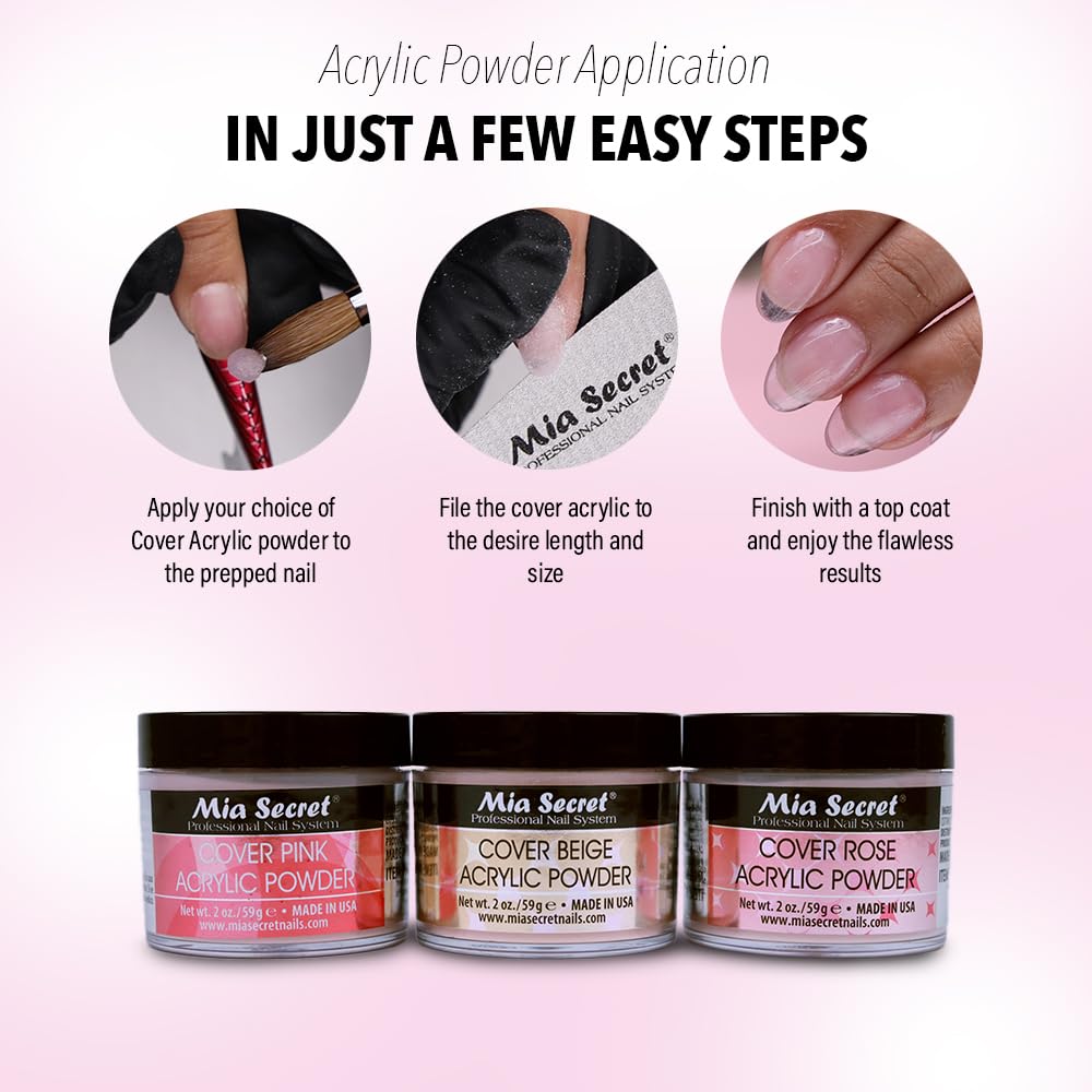 Mia Secret Cover Acrylic Powder 3 Piece Set - Pink/Beige/Rose 1 oz