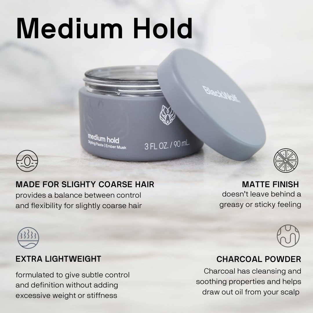 Black Wolf Hair Styling Paste for Men, Medium Hold - Water Based Hair Styling Product for All Hair Styles & Types - Barber Grade Non-Greasy Beauty & Personal Care Black Wolf