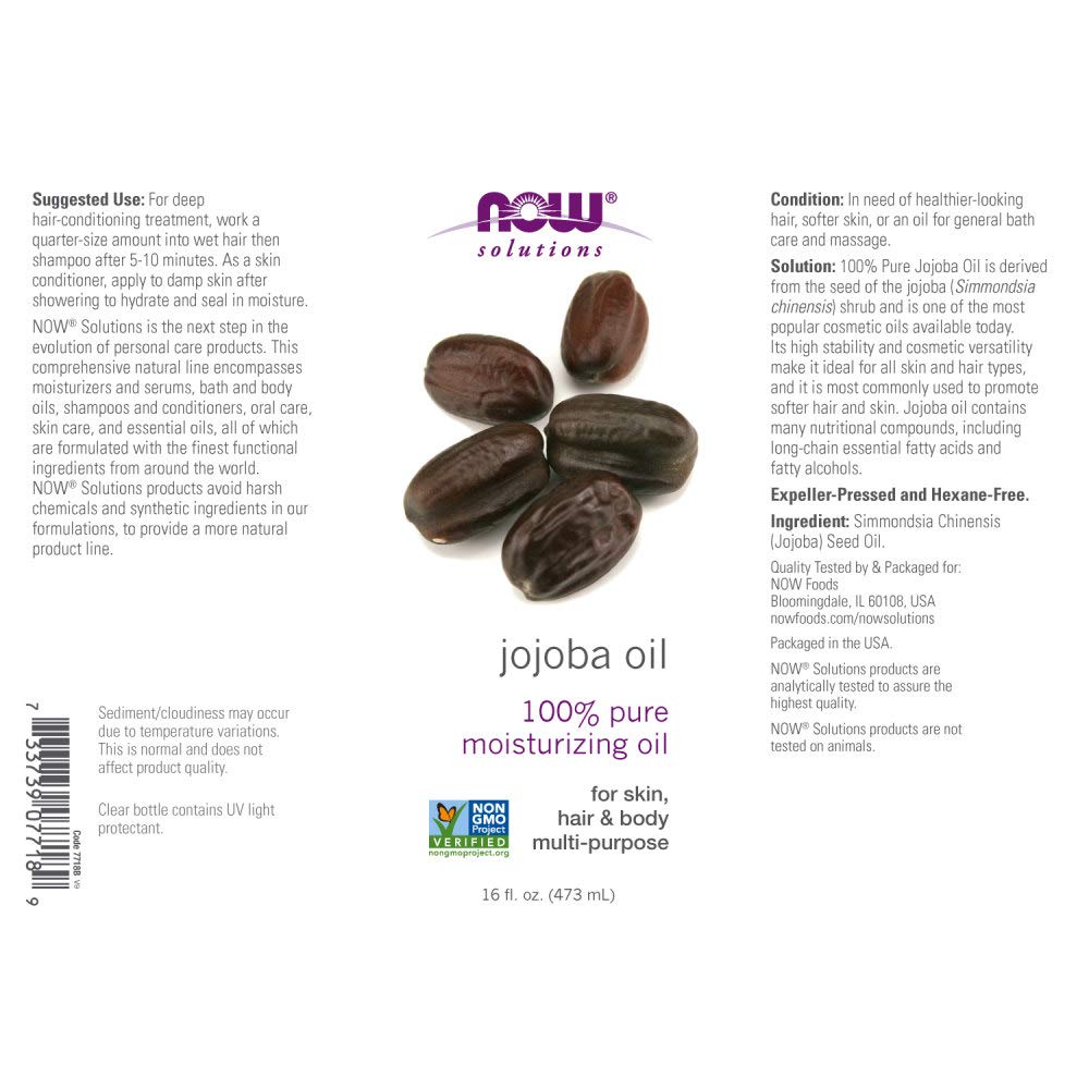 NOW Solutions, Jojoba Oil, 100% Pure Moisturizing, Multi-Purpose Oil for Face, Hair and Body, 16-Ounce (Pack of 2) Beauty & Personal Care NOW Foods