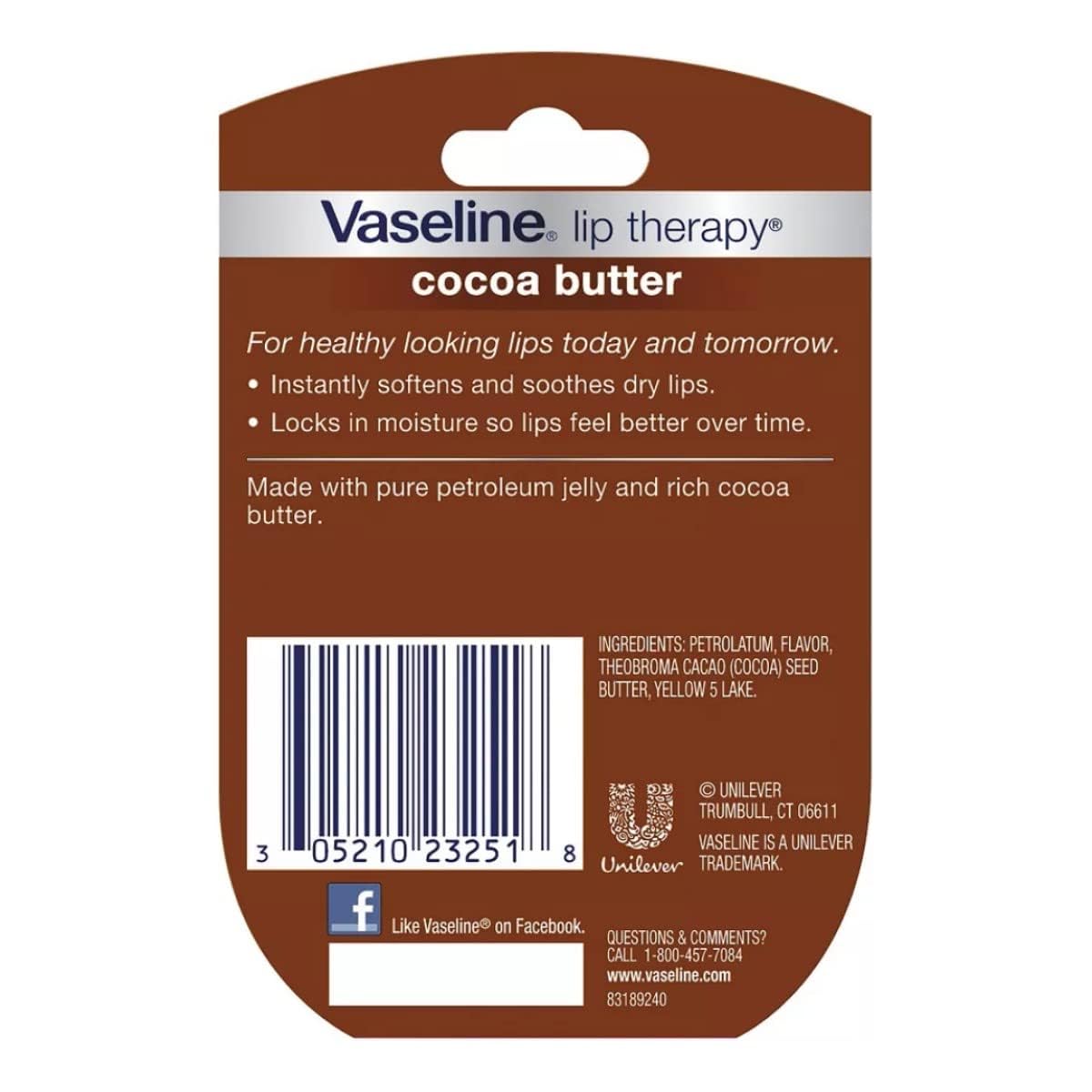 Vaseline Lip Therapy Cocoa Butter 0.25 Oz Pack of Two Beauty and Personal Care Vaseline