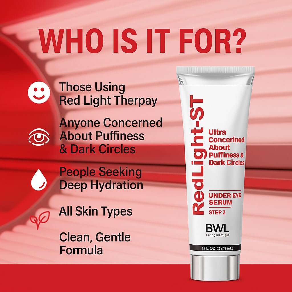 RedLight ST Under Eye Serum 1 fl oz - Ultra Concentrated Hydrating Formula with Hyaluronic Acid, Squalane, and Peptides for Puffiness and Dark Circles Beauty & Personal Care BWL