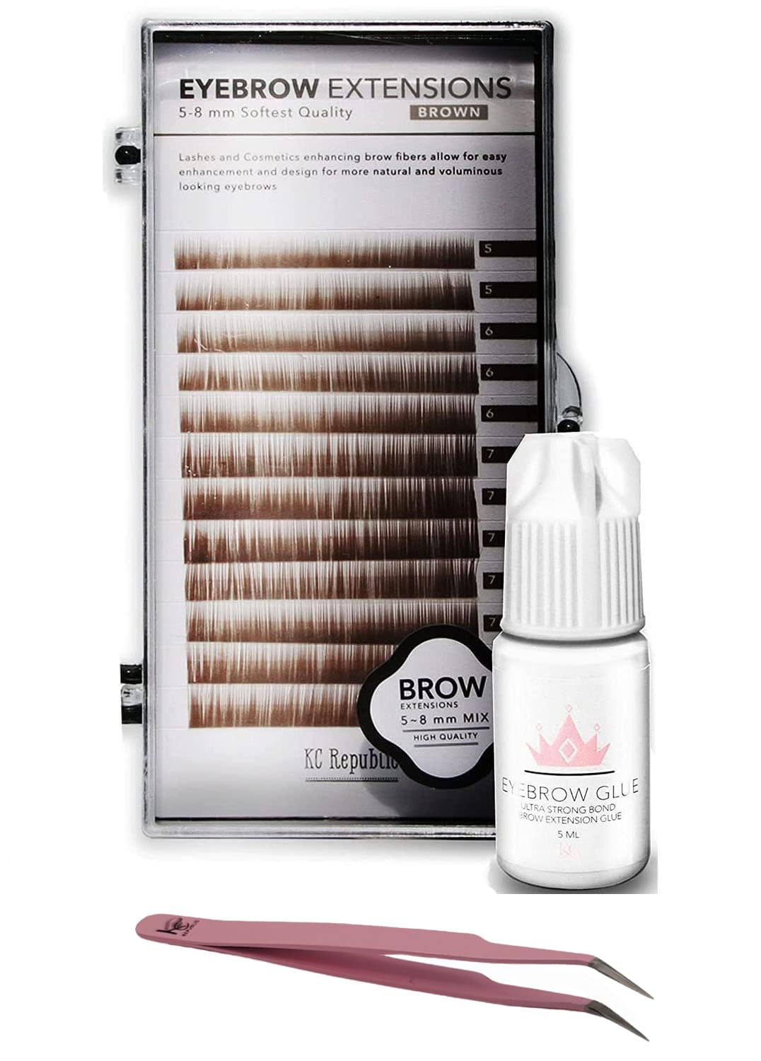 Eyebrow Extensions Kit with 1 x Trays of Mink Eyebrows in Brown Comes on Mixed Length Trays 5-8 Mm Mix, Eyebrow Extension Glue Clear & Extension Beauty and Personal Care KC Republic