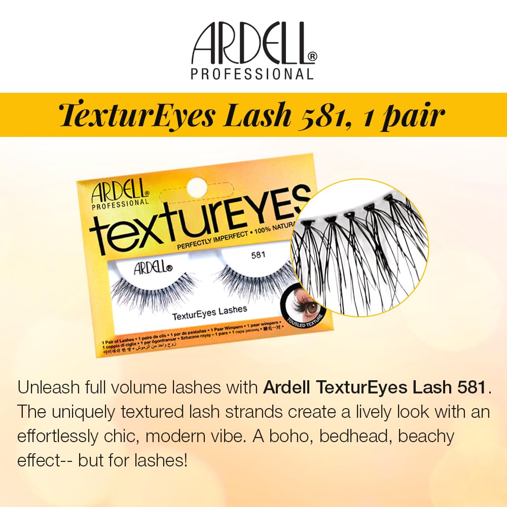 Ardell TexturEyes False Lashes, 581, Multi-Layered, Tousled Look, 1 Pair