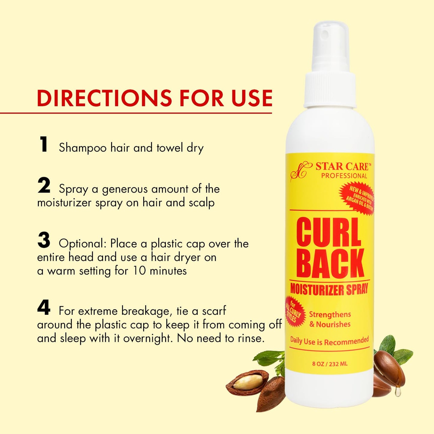 STAR CARE Professional Curl Back Moisturizer Spray - Argan Oil & Biotin Strengthening & Nourishing Hair Mist for Braids, Locks, Afros & Curly Hair Beauty & Personal Care STAR CARE
