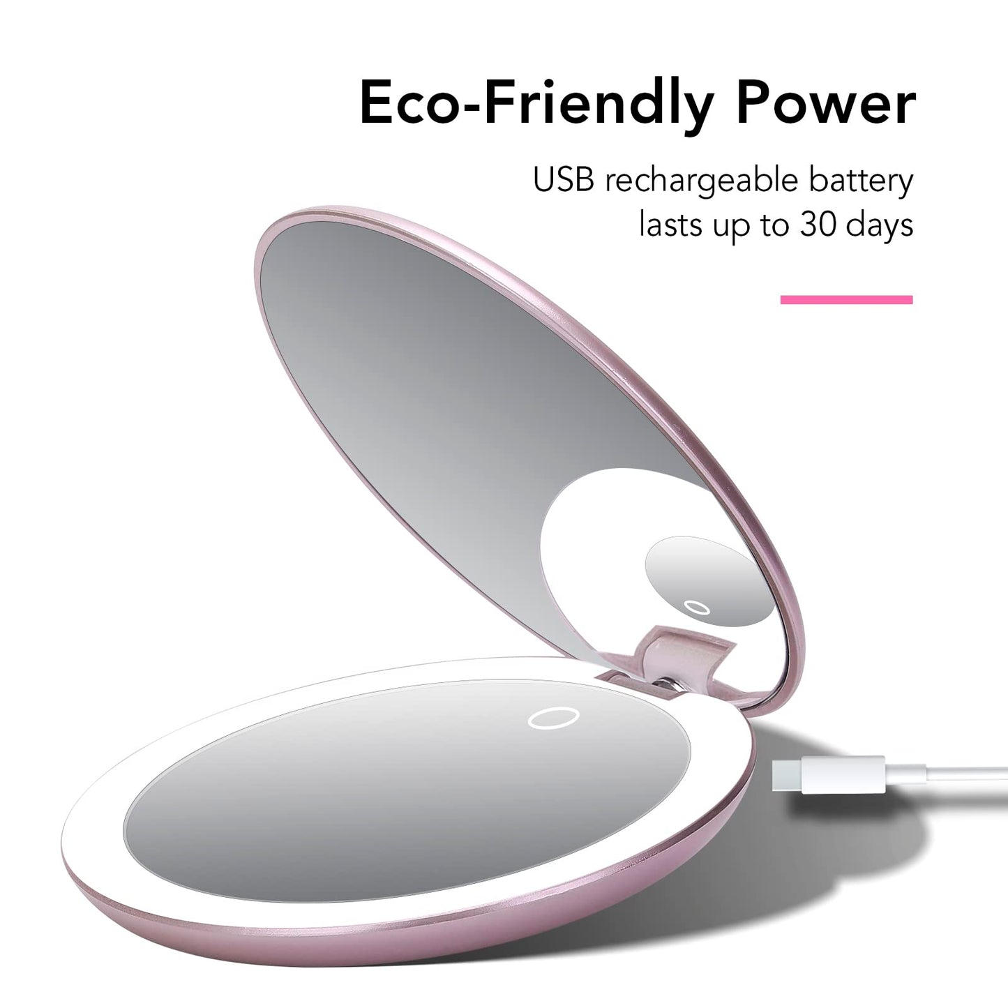 Fancii Taylor LED Lighted Travel Makeup Mirror, Rechargeable with 10x/1x Magnifying & 3 Light Settings - Compact, Portable, Large 5” Wide Hand Mirror Beauty & Personal Care Fancii