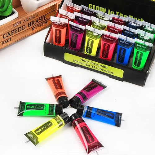 Black Light Neon Face and Body Paint Glow in the Dark Paint Halloween Blacklight Glow Party 6 Color 24 tubes Beauty & Personal Care Xmifer