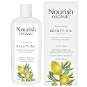 Nourish Organic Beauty Oil - Replenishing Body Oil with Moroccan Argan Oil, Pomegranate, Rosehip Oil & Vitamin E, 3.4 Oz + Washable Cotton Round. Beauty & Personal Care Nourish Organic