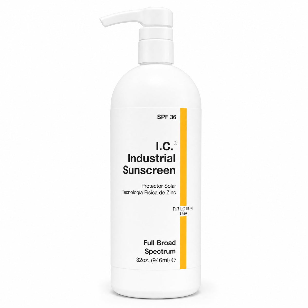 I.C. Industrial Sunscreen Mineral Based SPF 36 Physical Zinc Protection Full Broad Spectrum, 80 Minute Sweat & Water Resistant, Heat Stress. USA 32oz