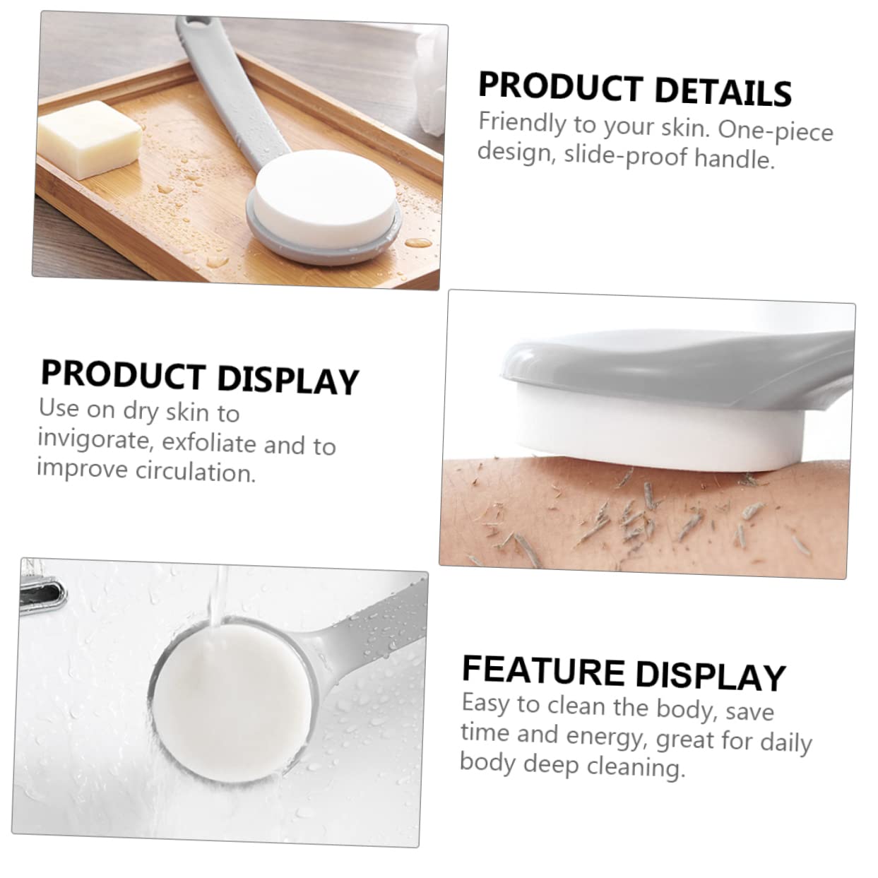 DOITOOL 4pcs Gray Bath Scrubber Body Cleaning Brush Soft Massaging Shower Brush for All Skin Types Gentle Exfoliation and Deep Cleansing Bathing Beauty and Personal Care DOITOOL
