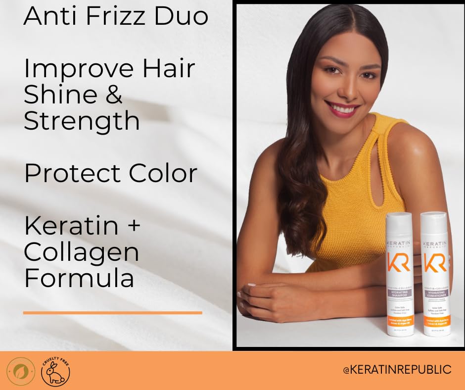 Keratin Republic Anti-Frizz Shampoo & Conditioner Duo | Keratin + Collagen | Sulfate, Salt & Paraben Free | Color Safe | Açaí Berry & Argan Oil | Gift Beauty & Personal Care Keratin Republic