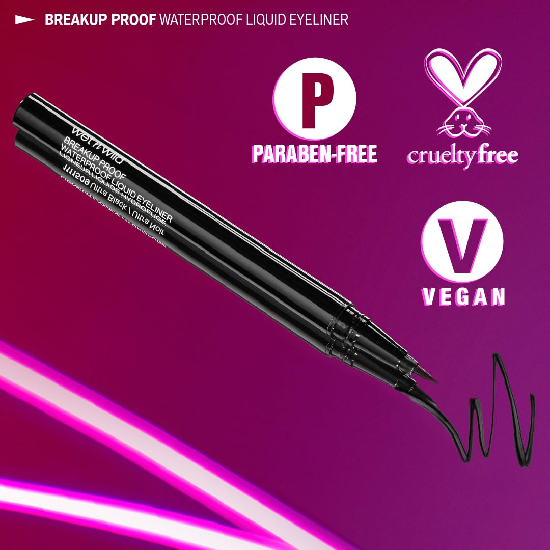 wet n wild Mega Last Breakup Proof Liquid Eyeliner - Ultra-Fine Brush, Waterproof, 16-Hour Long-Lasting Wear- Cruelty-Free & Vegan - Black Beauty & Personal Care wet n wild
