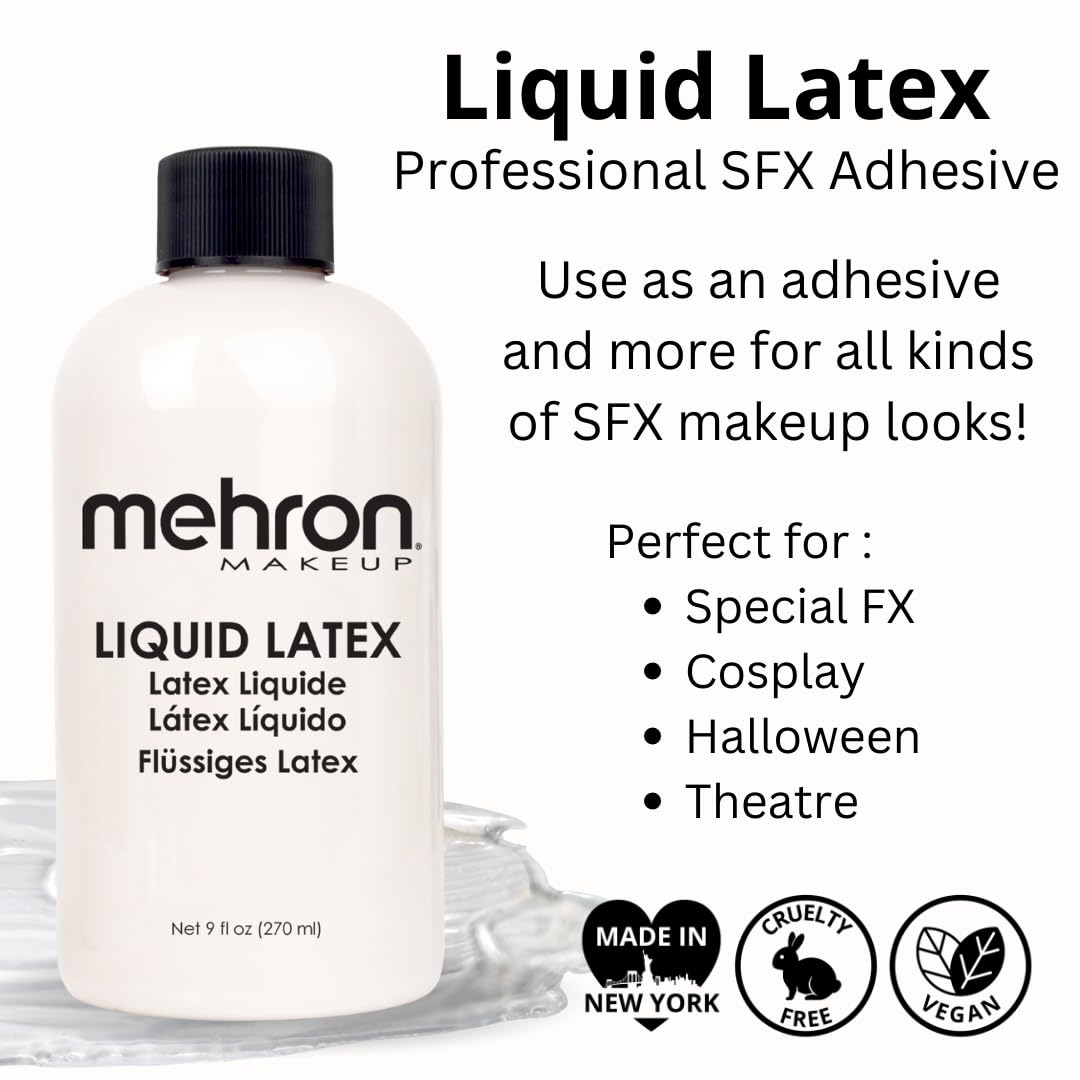 Mehron Makeup Liquid Latex | SFX Makeup | Halloween | Latex Glue for Skin | Prosthetic Glue 9 fl oz (266 ml) (Clear Flesh) Beauty & Personal Care Mehron