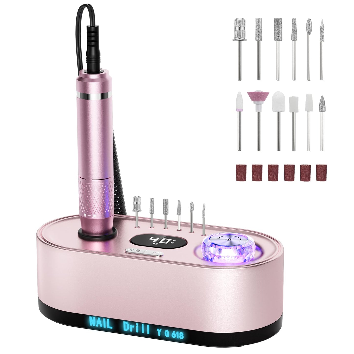 JOSGLOI 40000RPM Electric Nail File Drill Professional Kit, Drill Machine with LCD Display, Manicure Pedicure Polishing Acrylic Gel Nail Grinder Beauty and Personal Care JOSGLOI