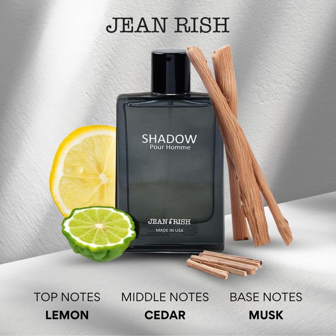 Jean Rish Shadow Pour Homme Perfume for Men Eau De Toilette, Long-Lasting Luxury Fragrance, Made In USA - Lemon, Lavender, Cedar, Musk Scent - 100ml Beauty & Personal Care Jean Rish
