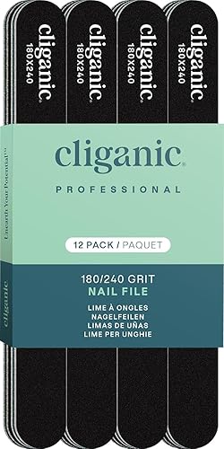 Cliganic 12 Pack Nail File Set: 180/240 Grit | Professional Emery Boards for Natural, Gel & Acrylic Nails | Washable Double Sided Kit | Cliganic 90 Beauty & Personal Care Cliganic