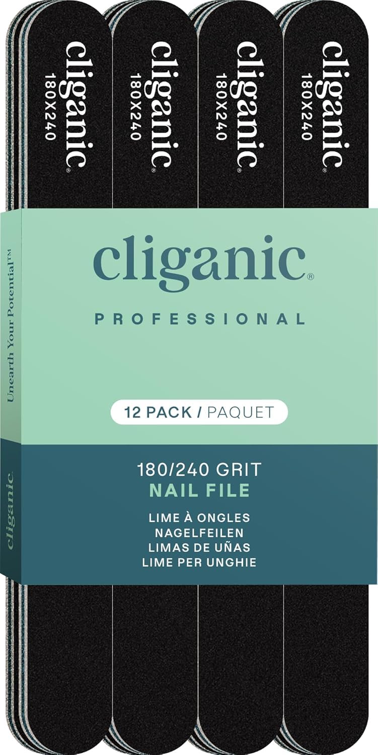Cliganic 12 Pack Nail File Set: 180/240 Grit | Professional Emery Boards for Natural, Gel & Acrylic Nails | Washable Double Sided Kit | Cliganic 90 Beauty & Personal Care Cliganic