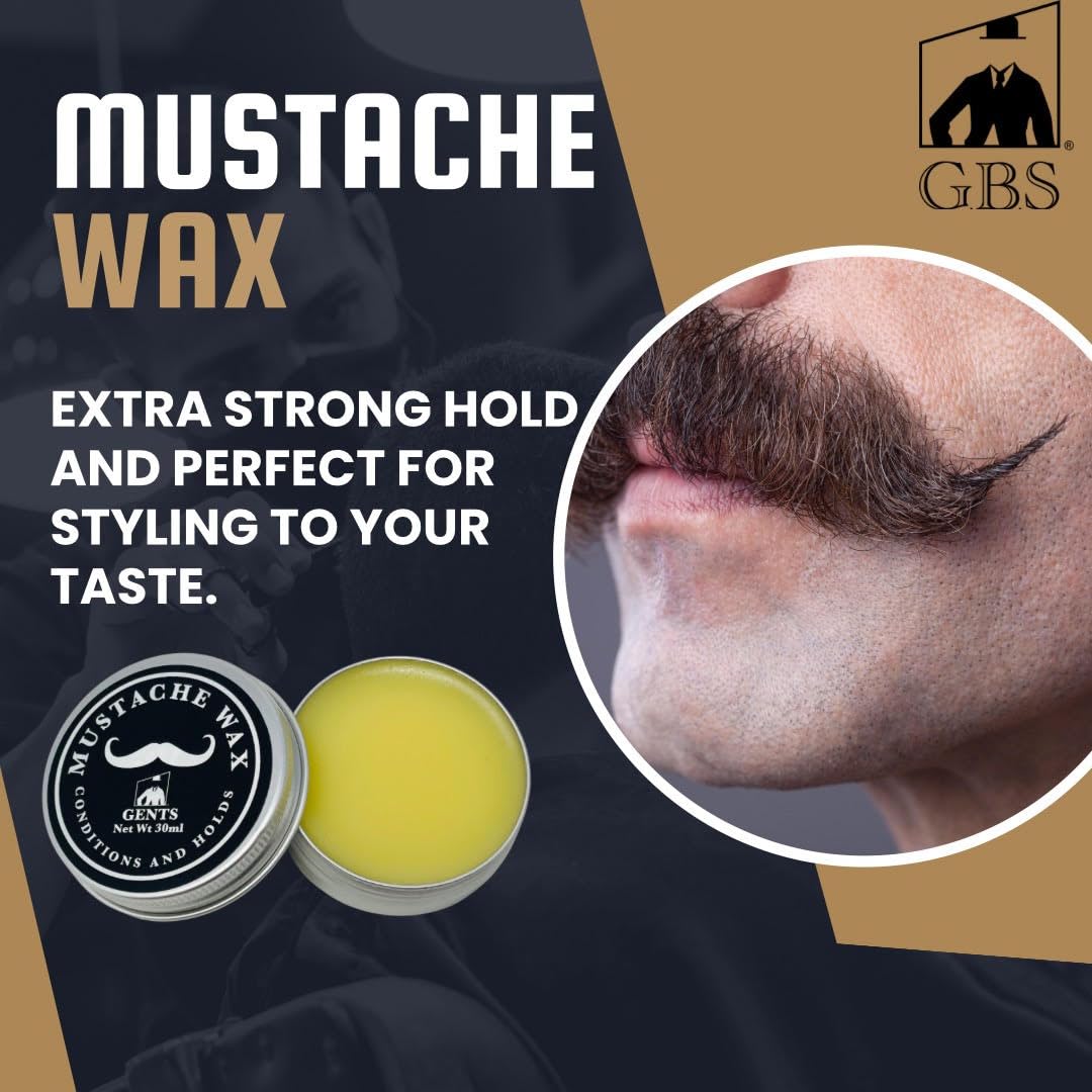 Gents Unscented Mustache Wax Kit - Extra Strong Hold, Fragrance Free - Includes Handmade Mustache Comb, Trimming Scissors & Black Beard Filler Pen Beauty and Personal Care G.B.S