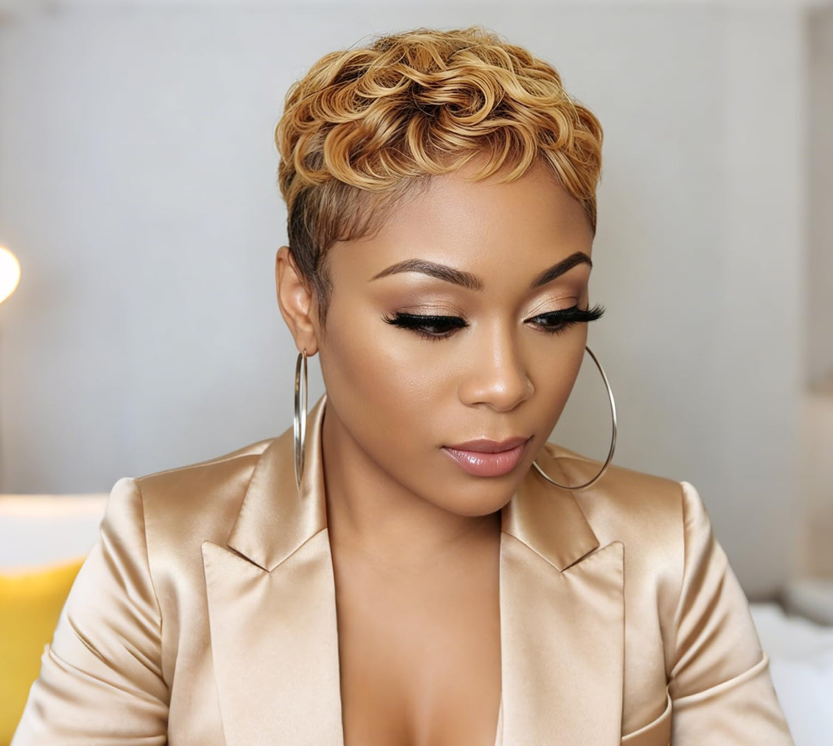 Naseily Short Black and Burgundy Wig Short Curly 2 Tones Synthetic Wigs For Black Women Natural Short Hair Wig (9482-hb)