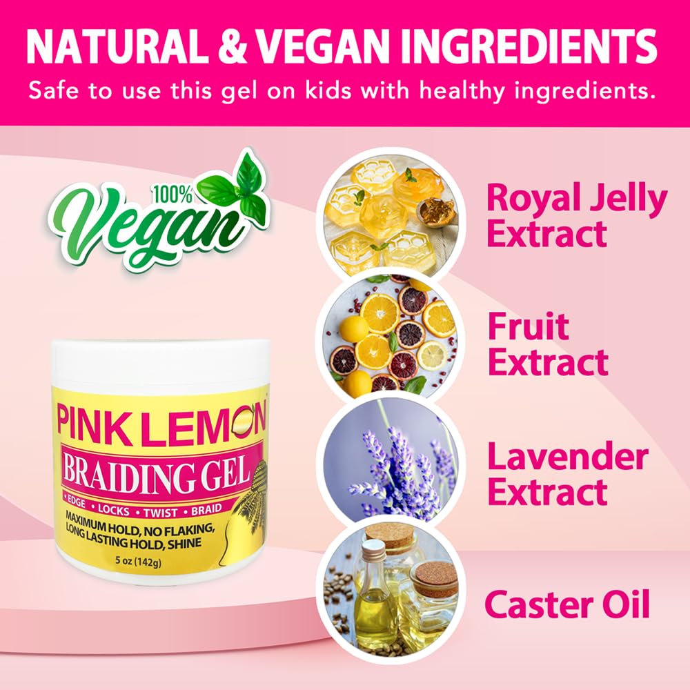 PINK LEMON Braiding Gel (5 oz) - Maximum Hold, No Flaking, Long Lasting Hold, High Shine. For Micro, Inter, Dread, Faux, Loc, Twist, Braid, Edge. Beauty & Personal Care PINK LEMON