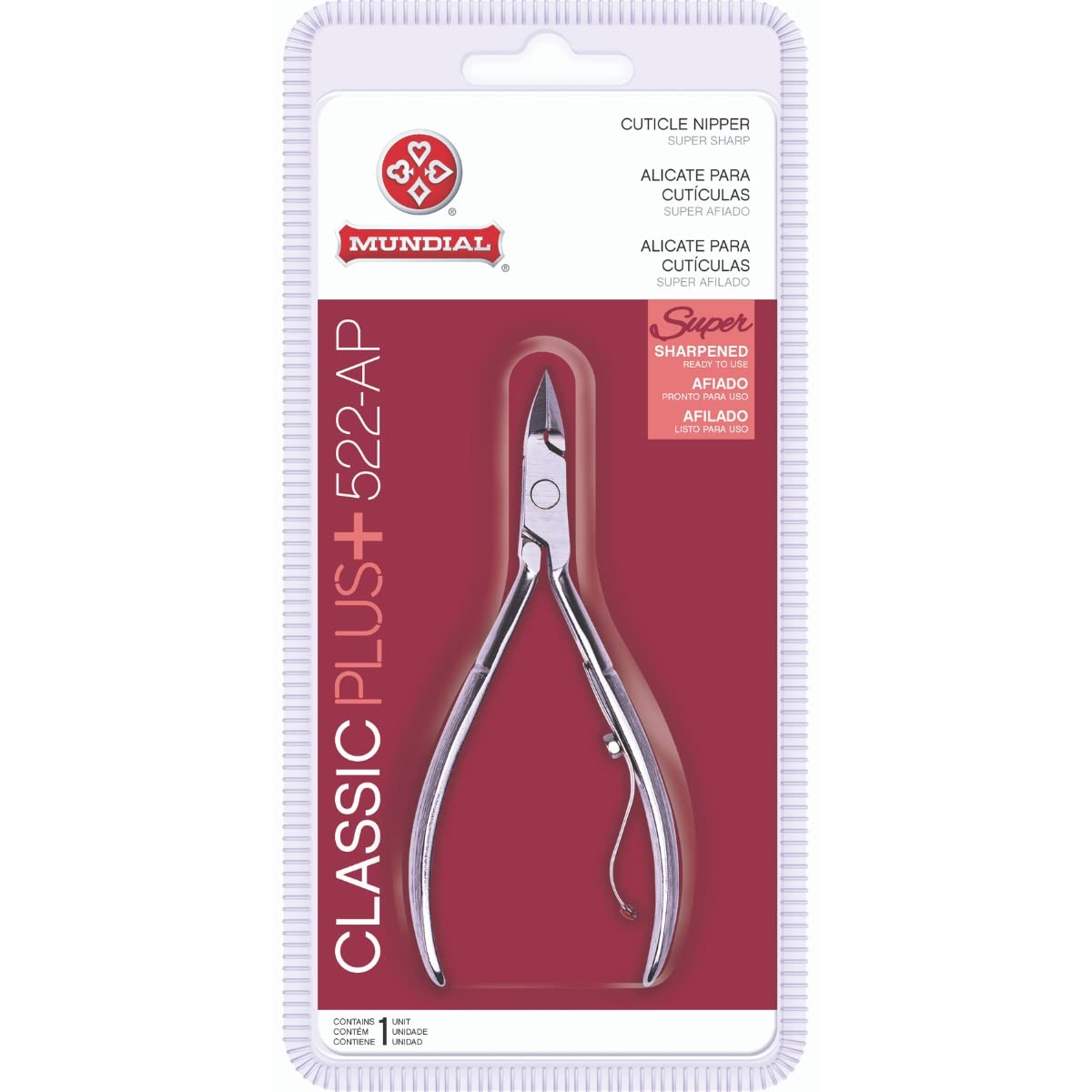Cuticle Nipper Super Sharp - MUNDIAL 522-AP - Cuticle Trimmer for Manicure Kit and Pedicure Tools, Carbon Steel Handlee with Durable Spring. Tip Guard Beauty & Personal Care Mundial