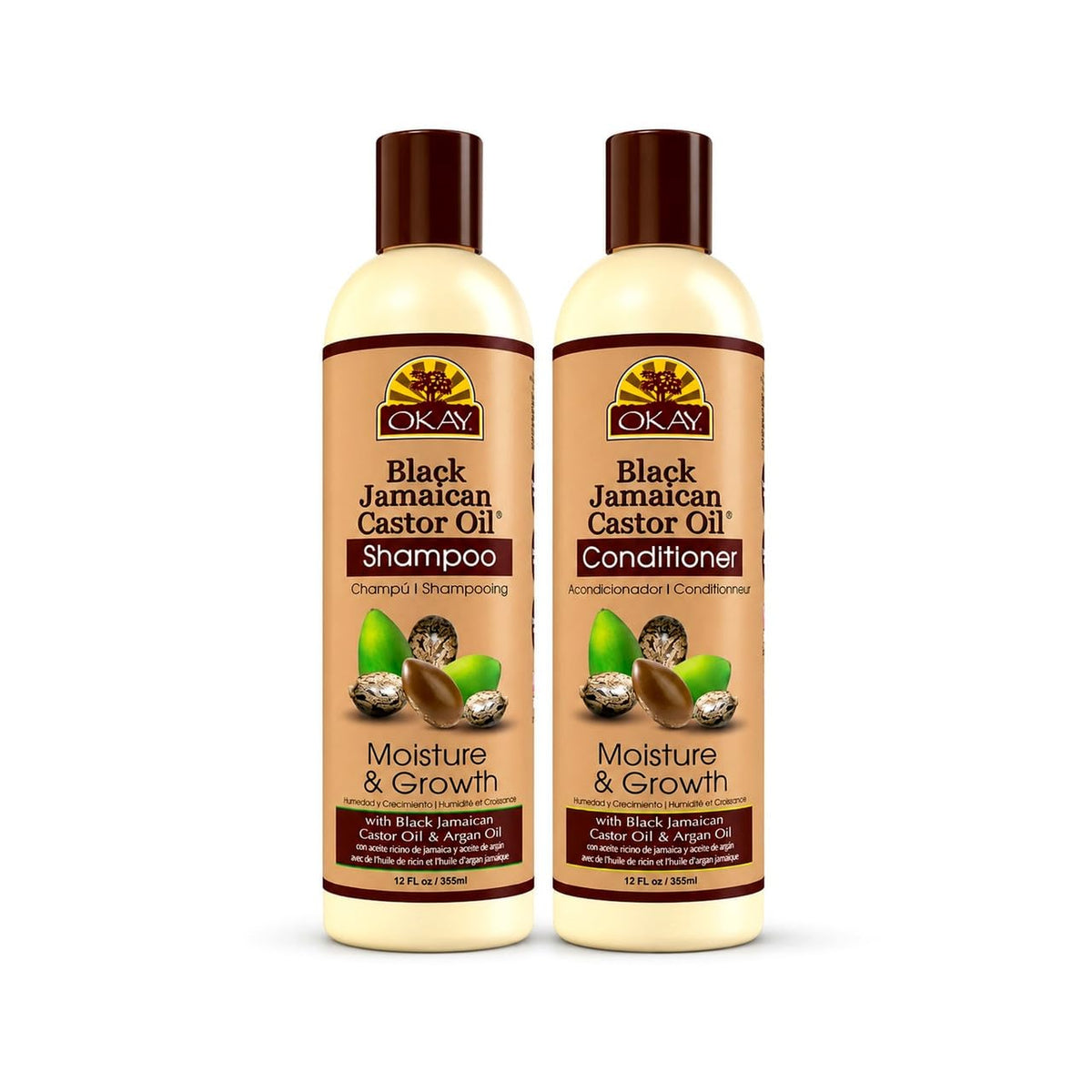 Okay Shampoo & Conditioner Black Jamaican Castor Oil Hair Care Set Moisture & Growth Helps Strengthen & Regrow Hair Sulfate, Silicone, Paraben Free
