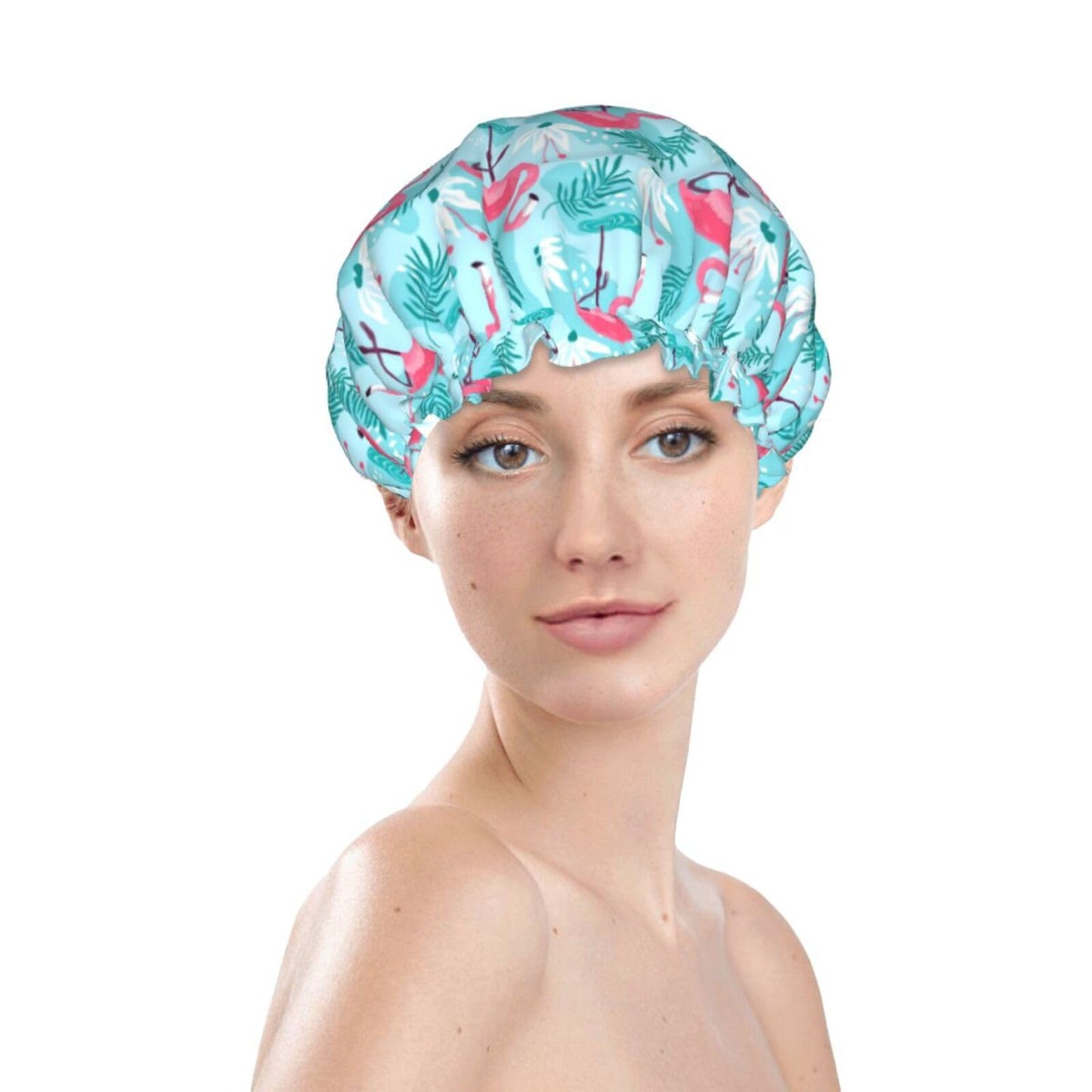 Pink Flamingos Shower Cap For Women Reusable Waterproof Double Layers Bath Cap Hair Protection Elastic Ladies Spa Salon Shower Hat Beauty and Personal Care YUZEKABZ