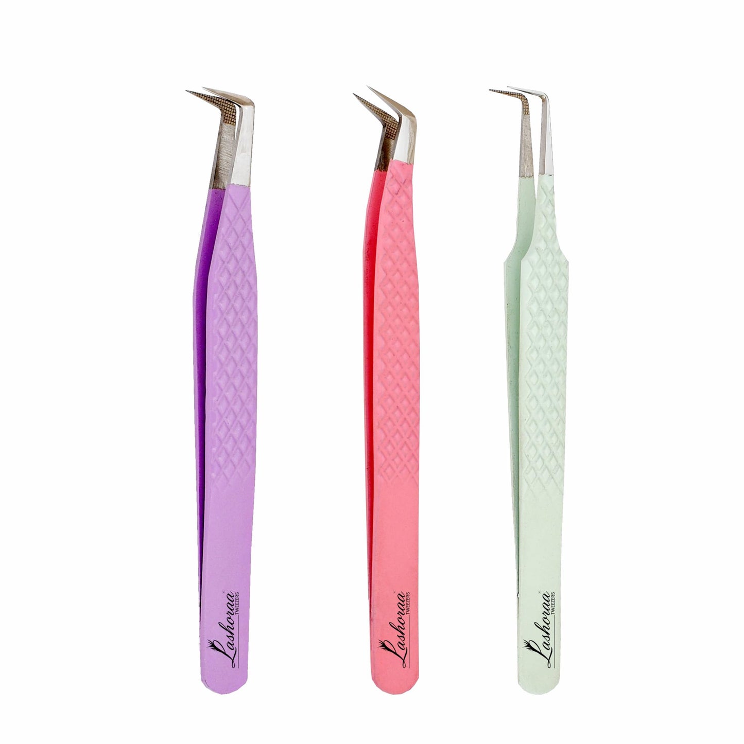 LASHORAA Lash Tweezers Set for Eyelash Extensions - 3 Piece Precision Fiber Tip Diamond Grip, Volume, L-Shape Boot, 90 Degree Tweezers - Includes Beauty and Personal Care LASHORAA