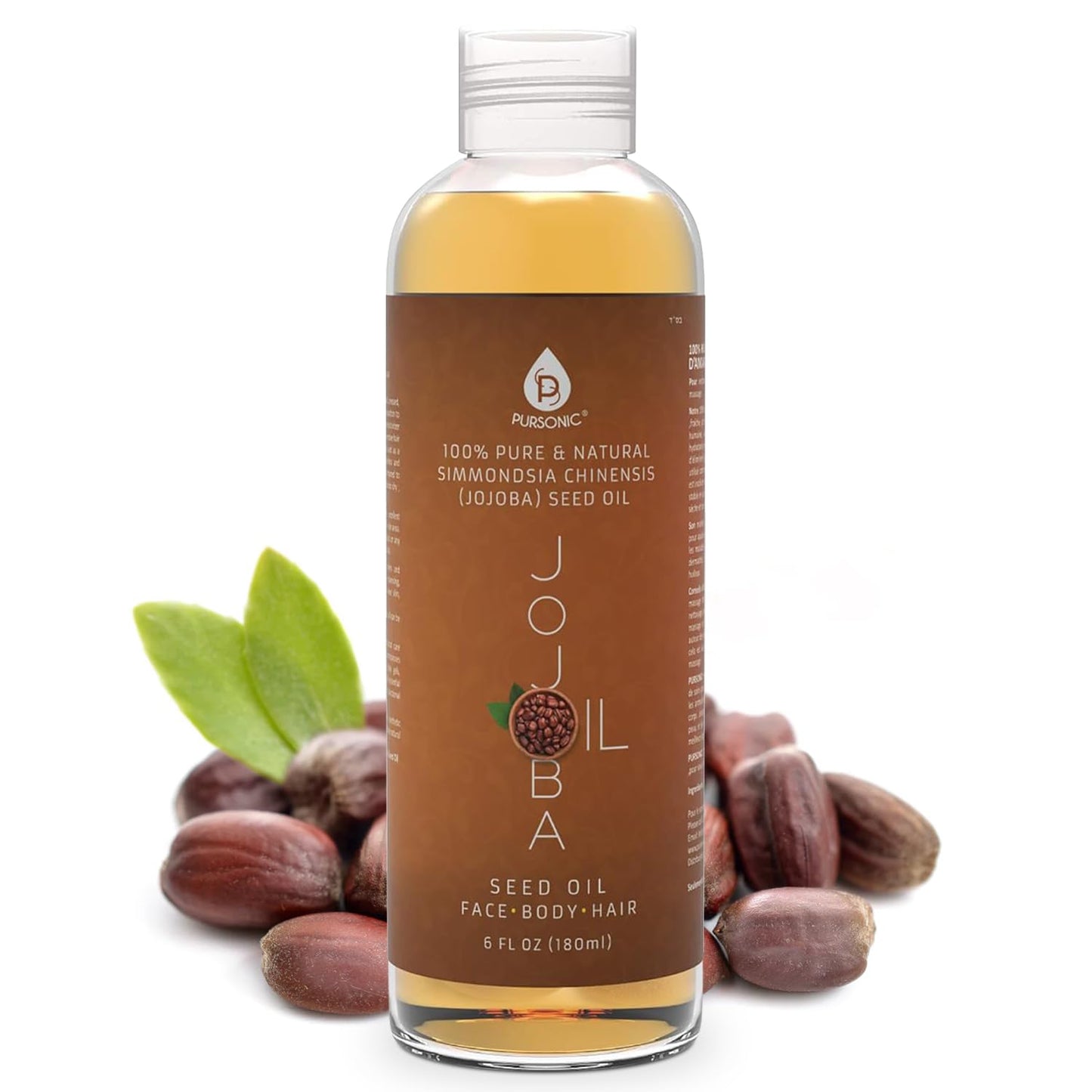 Pursonic 100% Cold Pressed Pure Golden Jojoba Oil for Dry Skin or Damaged Hair, Natural & Unrefined - Moisturizes & Revitalizes Skin, 6 Ounce, 1 Beauty & Personal Care Pursonic