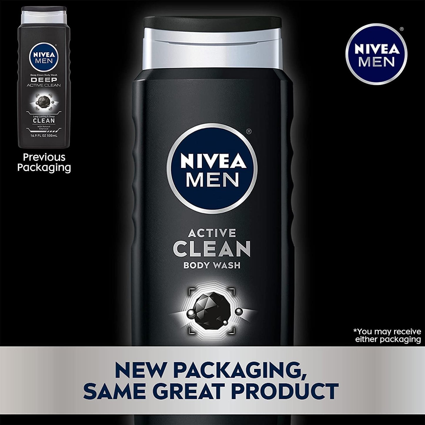 Nivea Men DEEP Active Clean Charcoal Body Wash, Cleansing Body Wash with Natural Charcoal, 2 Pack of 16.9 Fl Oz Bottles Beauty & Personal Care NIVEA MEN