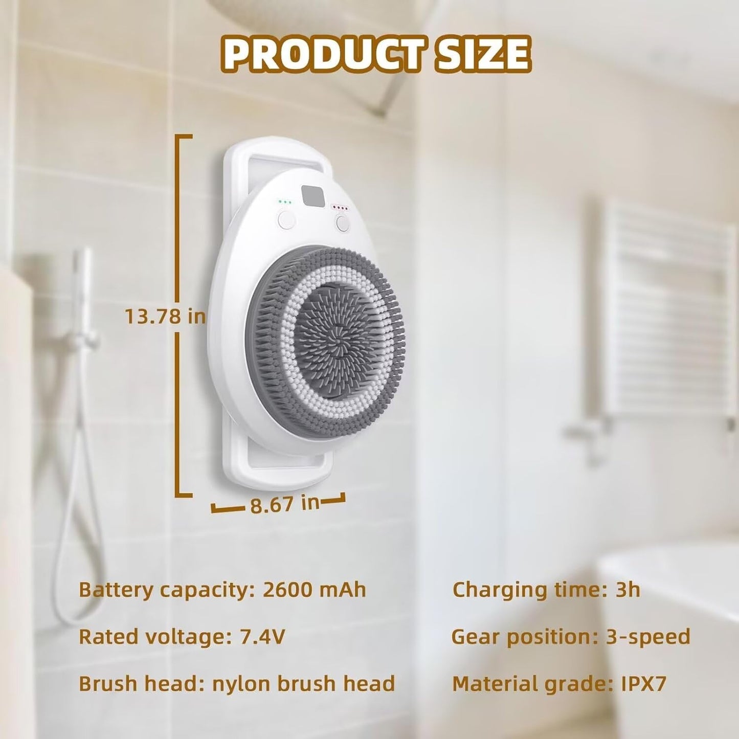 QUGURLID Wall Mounted Exfoliating Brush,Electric Back Bath Brush Automatic Rota Tion w/7.09" Large Brush Head and 3 Speed Adjustment Shower Brush Beauty and Personal Care QUGURLID