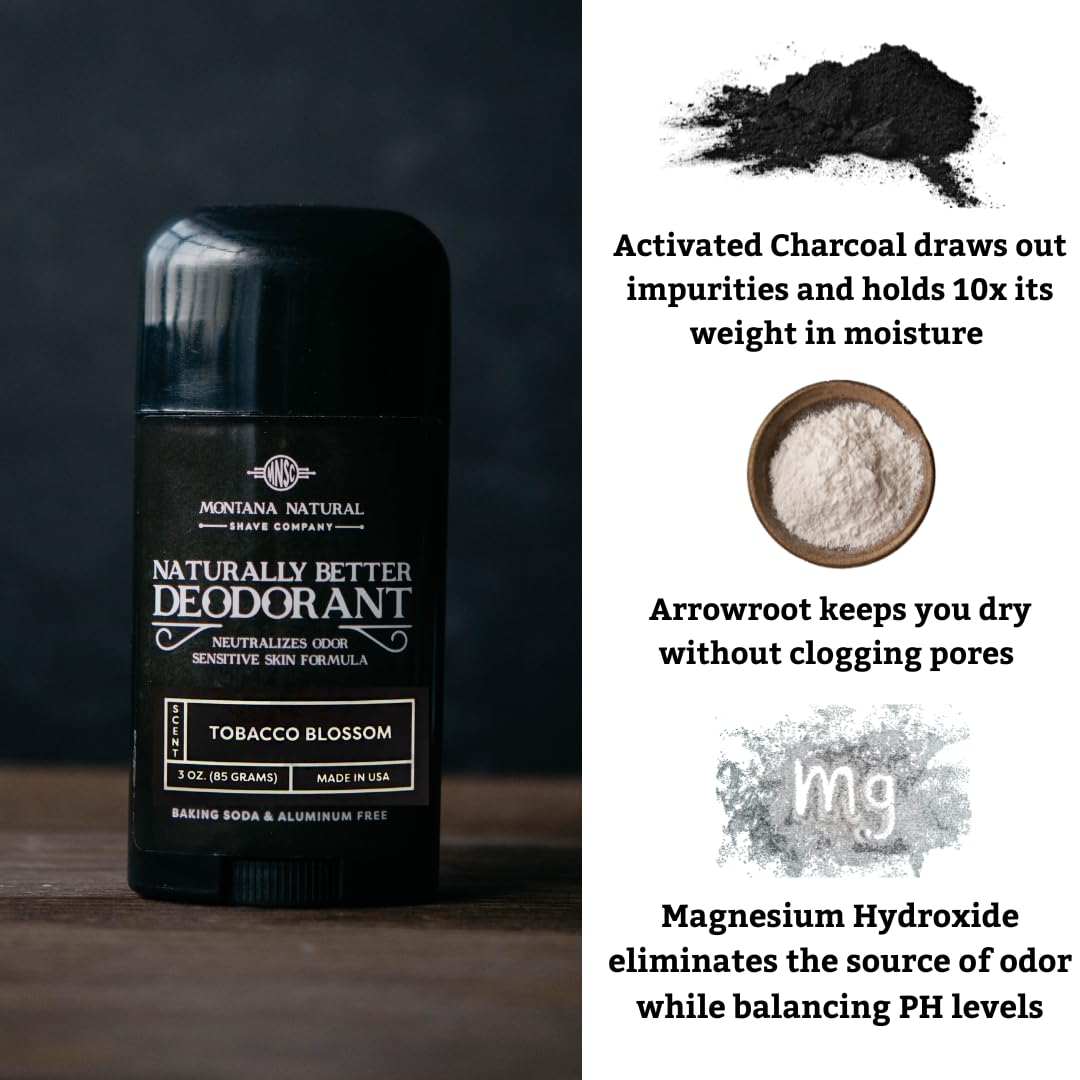 MNSC Tobacco Blossom (Wrangler) Naturally Better Deodorant - Magnesium & Activated Charcoal, Sensitive Skin Formula, Aluminum-Free, Baking Soda-Free Beauty and Personal Care Montana Natural Shave Company