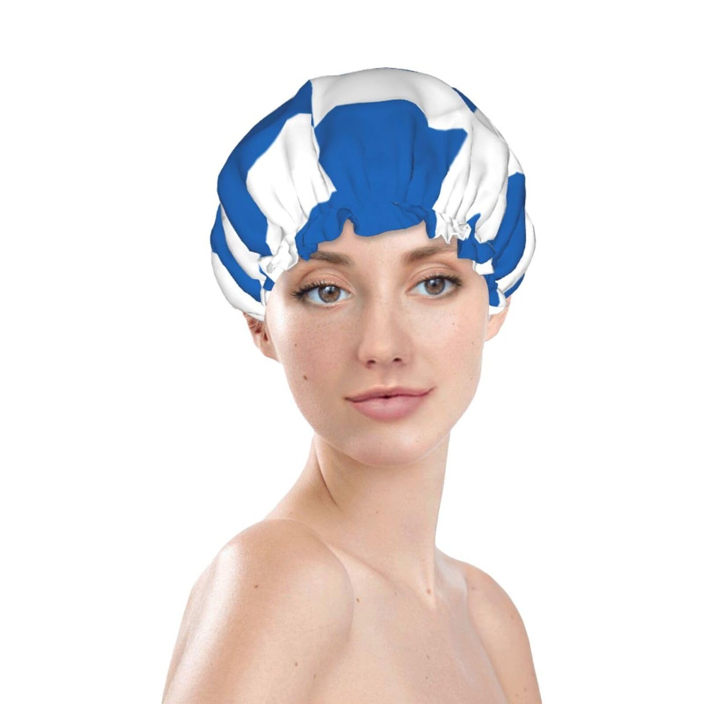 Greece Flag Prints Shower Cap Double Layer Lined Waterproof Bathing Shower Hat Beauty and Personal Care Hayyett