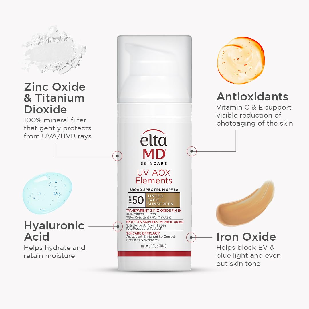 EltaMD UV AOX Elements Tinted Mineral Face Sunscreen Lotion, Tinted Moisturizer for Face SPF 50 with Antioxidants, For Dry Sensitive Skin 1.7 oz Pump Beauty & Personal Care EltaMD