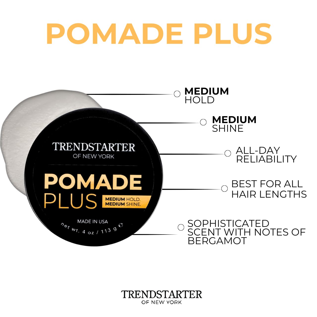 TRENDSTARTER - POMADE PLUS (4oz) - Medium Hold - Medium Shine - Premium Flake-Free Water-Based Premium Hair Styling Gel Product for All Hair Types Beauty & Personal Care TRENDSTARTER