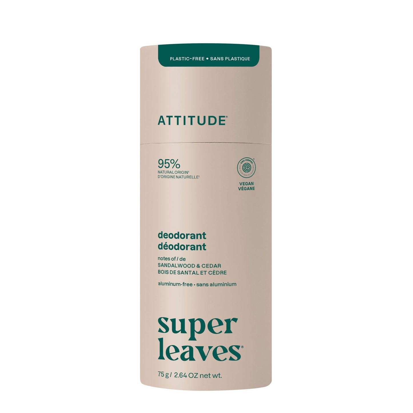 ATTITUDE Plastic-Free Natural Deodorant, Aluminum-Free, Baking Soda Formula, EWG Verified, Vegan, Long-Lasting Odor Protection,Sandalwood & Cedar Beauty and Personal Care ATTITUDE