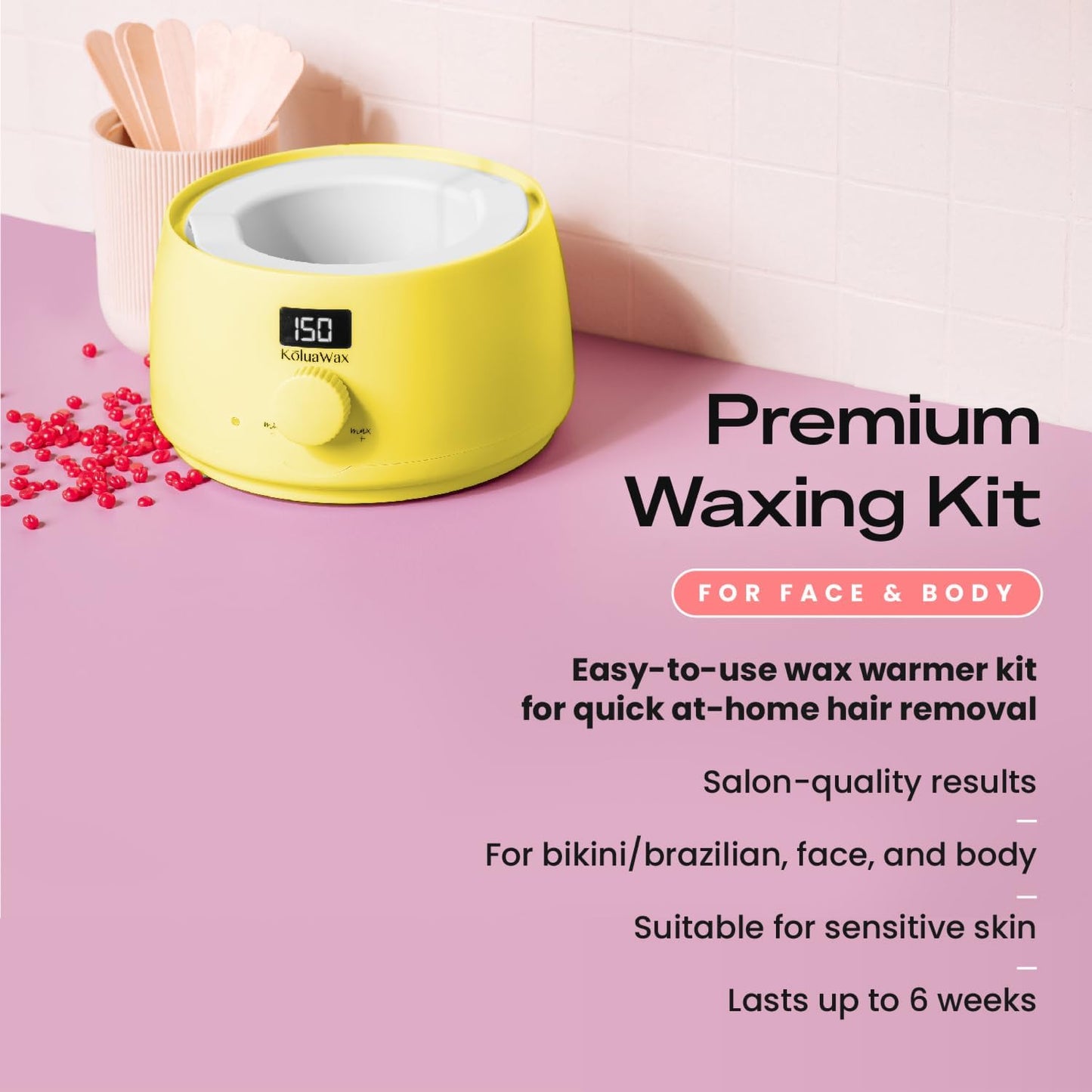 KoluaWax Premium Waxing Kit for Women - Beginner Friendly - Complete Wax Kit that includes 14oz of Wax Beads, Applicator, Pre and Post Care, Suitable Beauty and Personal Care KoluaWax