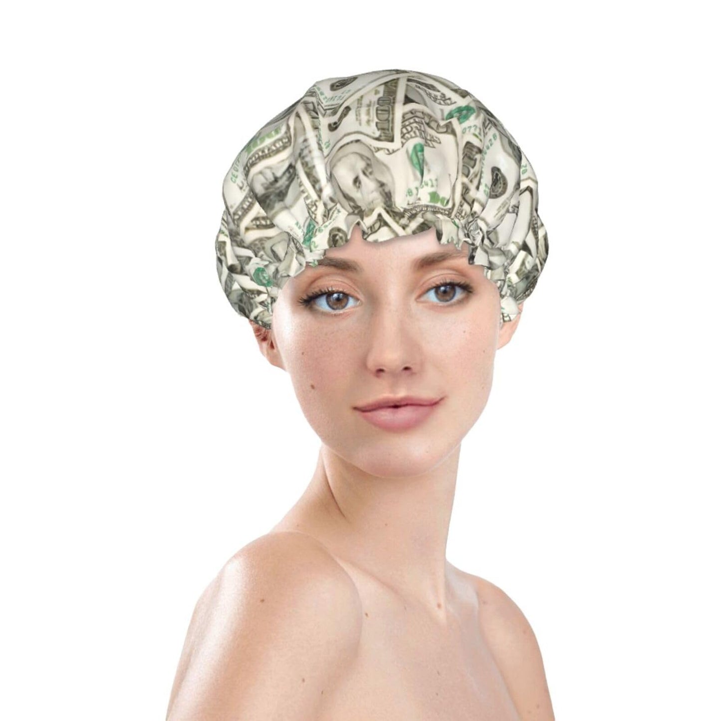 100 Dollar Money Shower Cap For Women Reusable Waterproof Double Layers Bath Cap Hair Protection Elastic Ladies Spa Salon Shower Hat Beauty and Personal Care YUZEKABZ