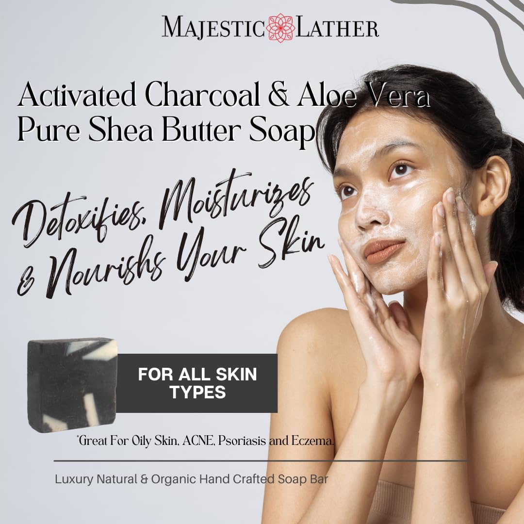 Majestic Lather Soothing Aloe & Activated Charcoal Luxury Bar Soap for Face, Body, Dry Sensitive Skin, Eczema, Psoriasis, Rosacea, ACNE and Oily Skin Beauty & Personal Care Majestic Lather