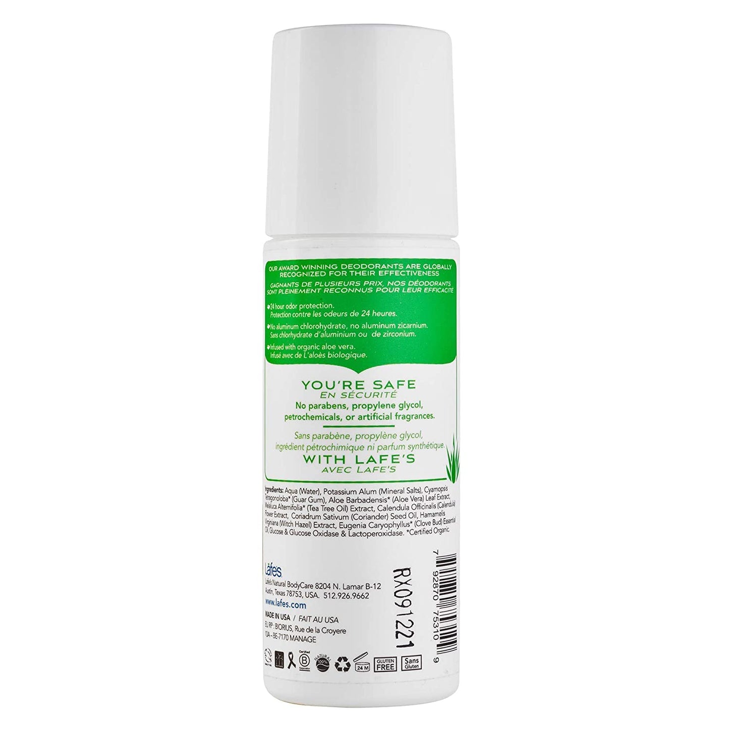 Lafe's Natural Deodorant - 3oz Roll On Aluminum Free Natural Deodorant for Women & Men - Paraben Free & Baking Soda Free with 24-Hour Protection Beauty and Personal Care Lafe's