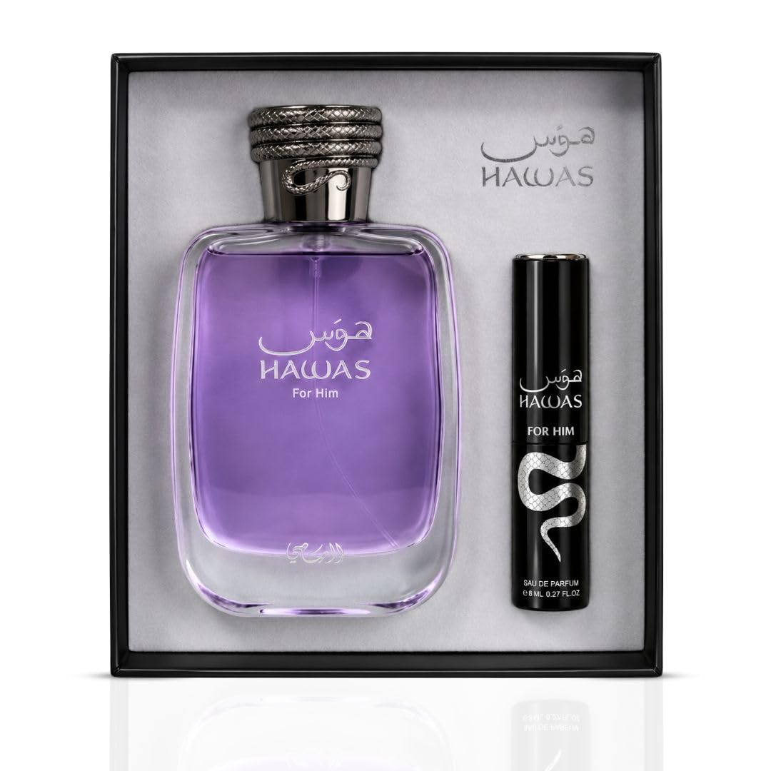 RASASI Hawas for Men - 2 Pc Gift Set 3.38oz EDP Spray, 0.27oz EDP Spray (Mini)