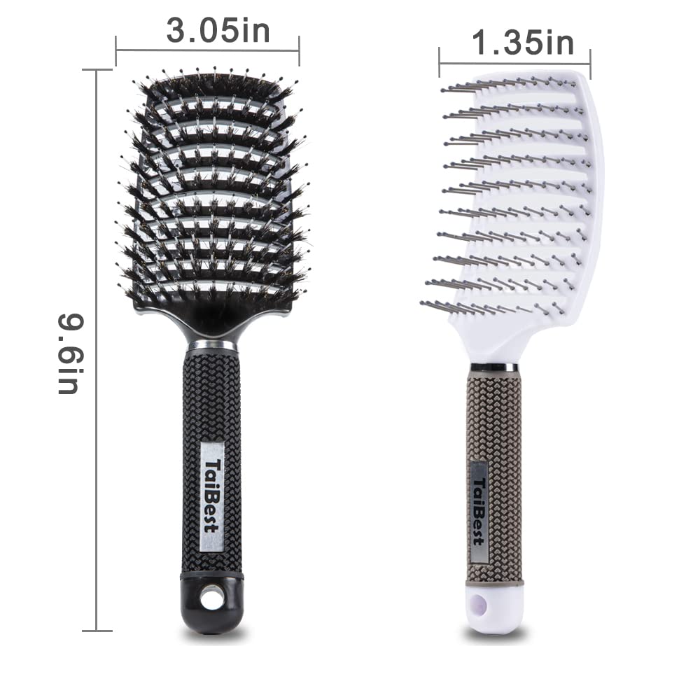 TaiBest Boar Bristle Hair Brush Set - Dry/Wet Hair Brushes Detangler for Fine, Thick, Curly Hair - Curved and Vented Hair Brush for Women, Men or Kids Beauty & Personal Care TaiBest