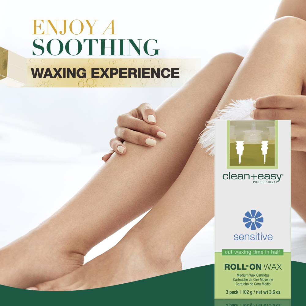 Clean + Easy Sensitive Roll On Wax Refill - Medium Wax Cartridge Refill for Face & Body Hair Removal, Soft Wax for Sensitive Skin, Hygienic Waxing Beauty and Personal Care Clean + Easy
