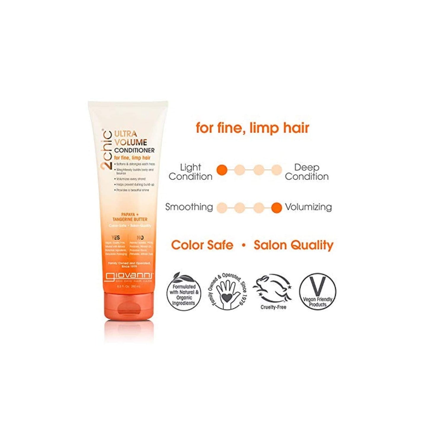 GIOVANNI 2chic Ultra-Volume Conditioner - Daily Volumizing Formula with Papaya & Tangerine Butter, Promotes Weightless Control for Thin Hair, No Beauty & Personal Care GIOVANNI