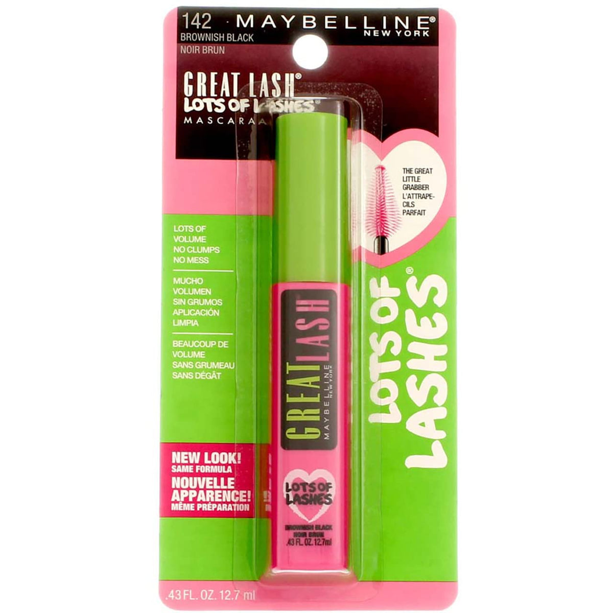 Maybelline Great Lash Lots of Lashes Washable Mascara, Brownish Black 0.43 oz (Pack of 2)