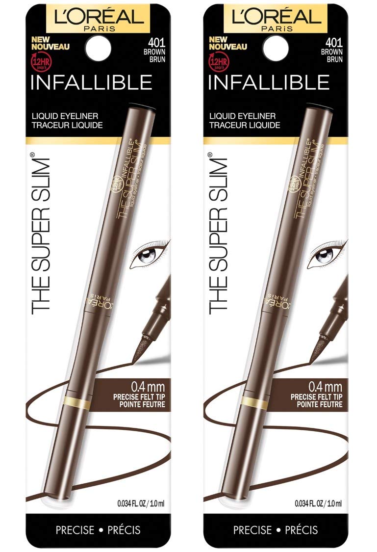 L'Oreal Paris Makeup Infallible Super Slim Long-Lasting Liquid Eyeliner, Ultra-Fine Felt Tip, Quick Drying Formula, Glides on Smoothly, Brown, Pack